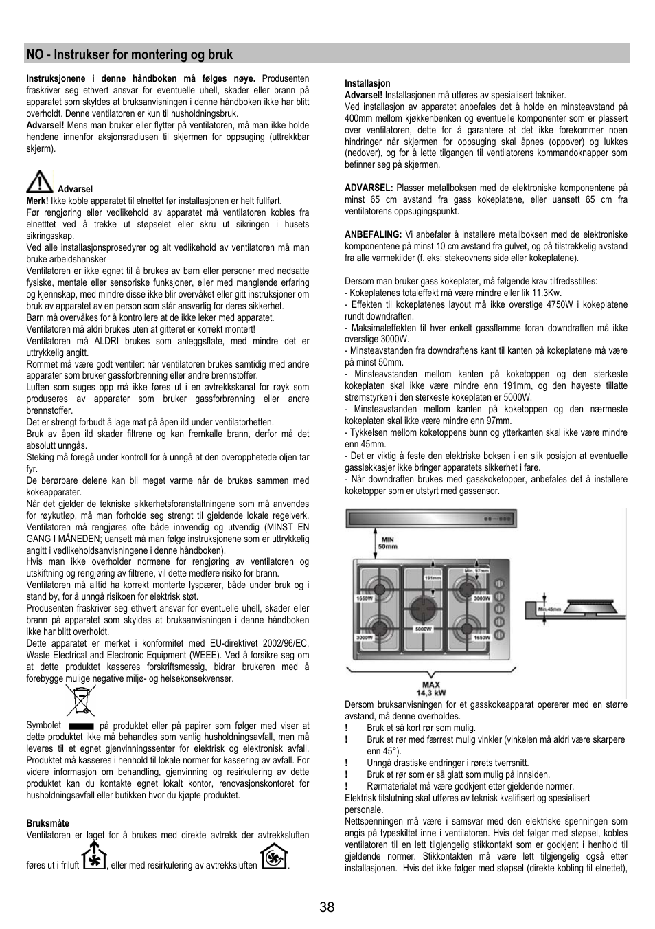 No - instrukser for montering og bruk | AEG DH1690-M User Manual | Page 38 / 77