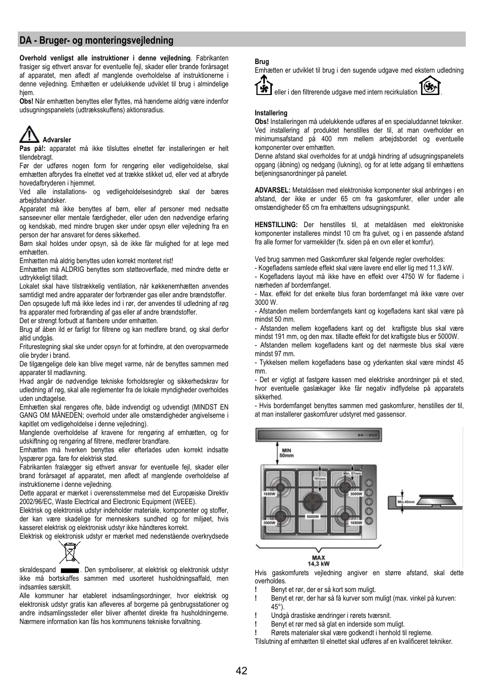 Da - bruger- og monteringsvejledning | AEG DH1690-M User Manual | Page 42 / 77