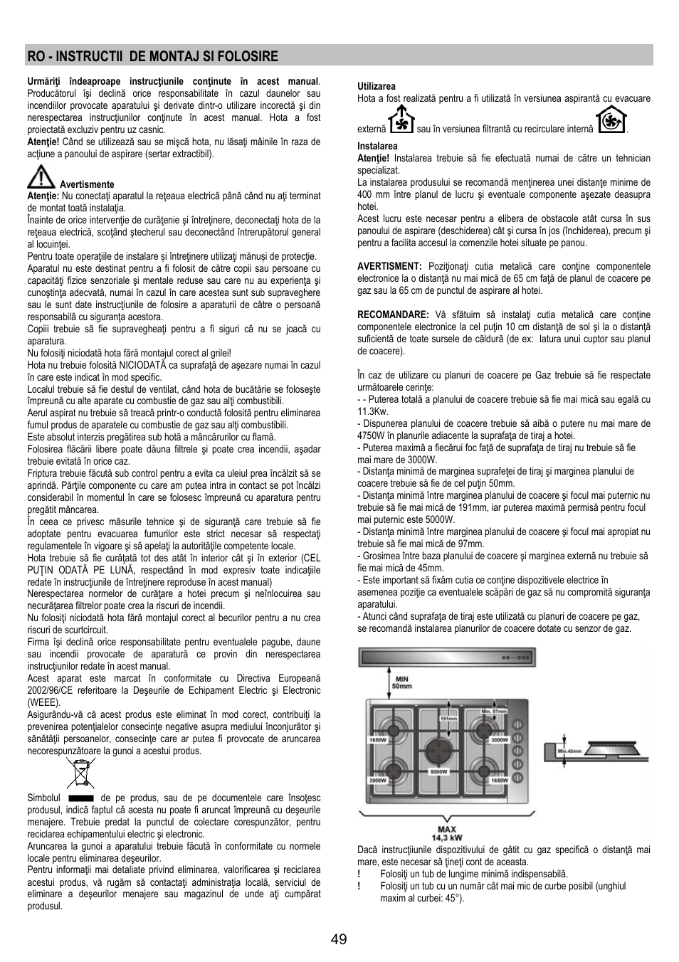 Ro - instructii de montaj si folosire | AEG DH1690-M User Manual | Page 49 / 77