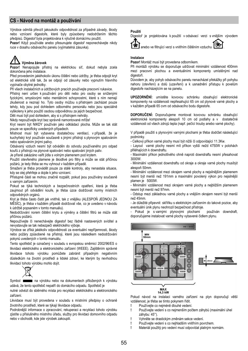 Cs - návod na montáž a používání | AEG DH1690-M User Manual | Page 55 / 77