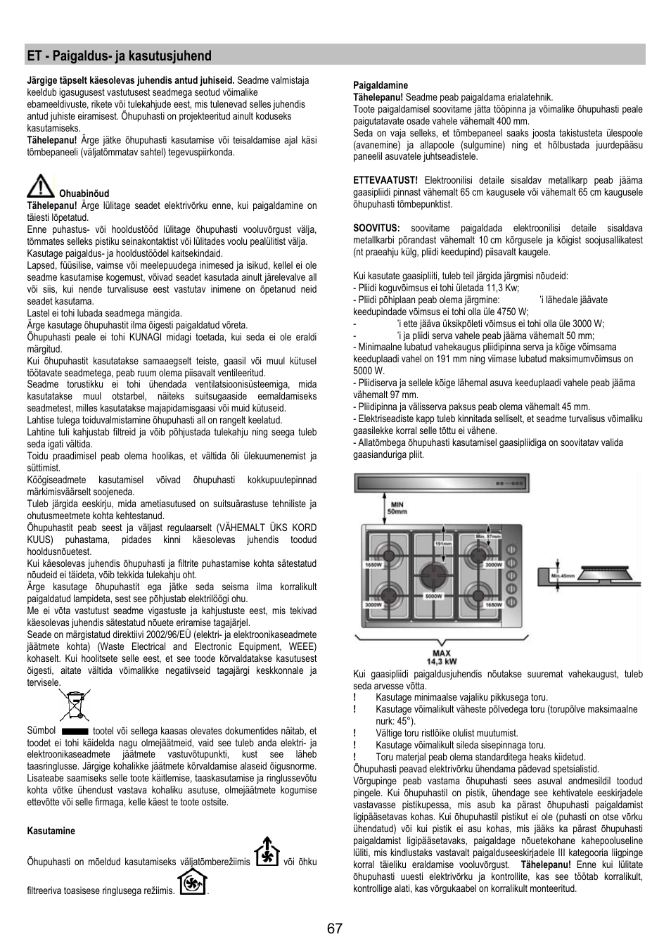 Et - paigaldus- ja kasutusjuhend | AEG DH1690-M User Manual | Page 67 / 77