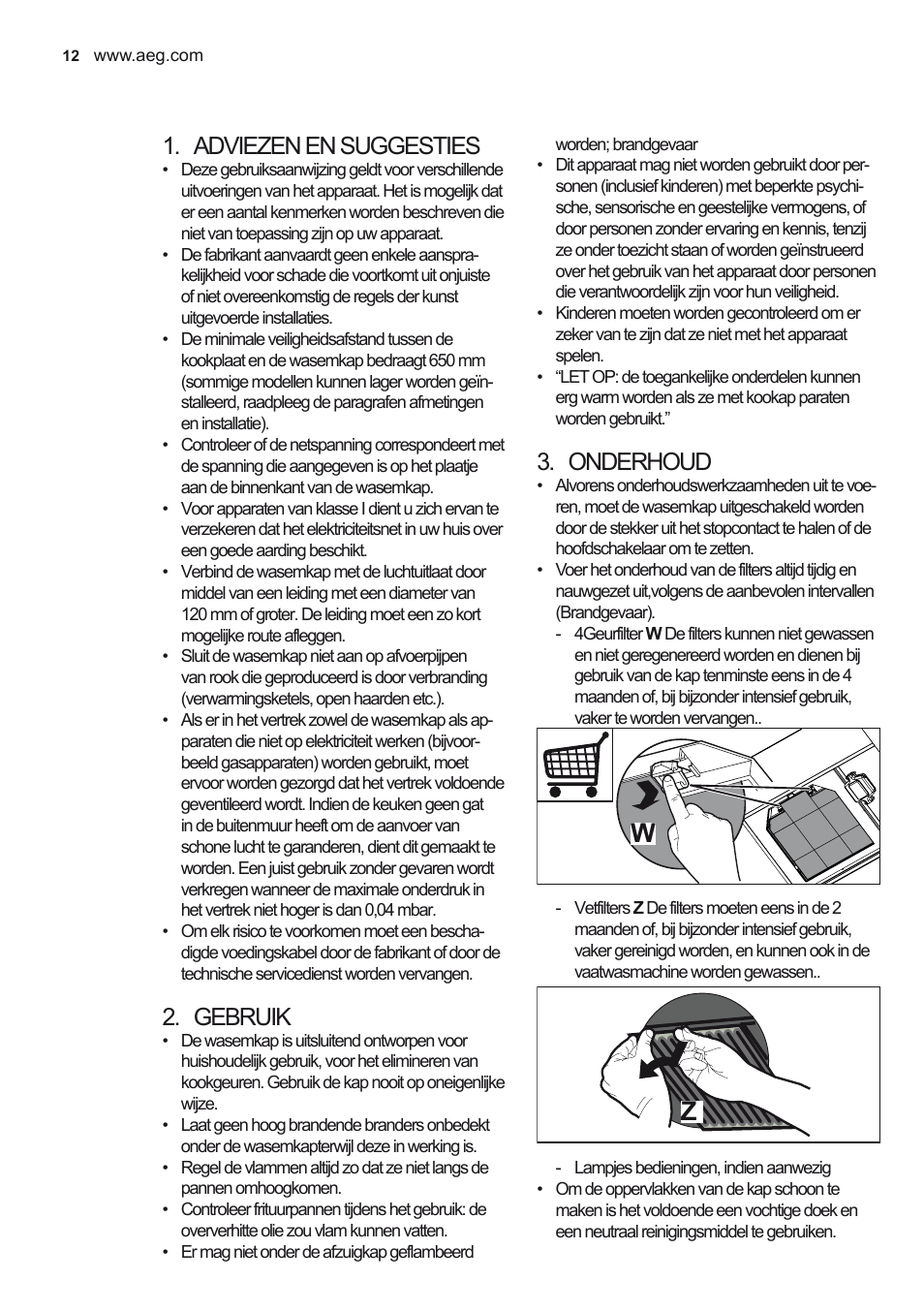 Adviezen en suggesties, Gebruik, Onderhoud | AEG X79263MV0 User Manual | Page 12 / 96
