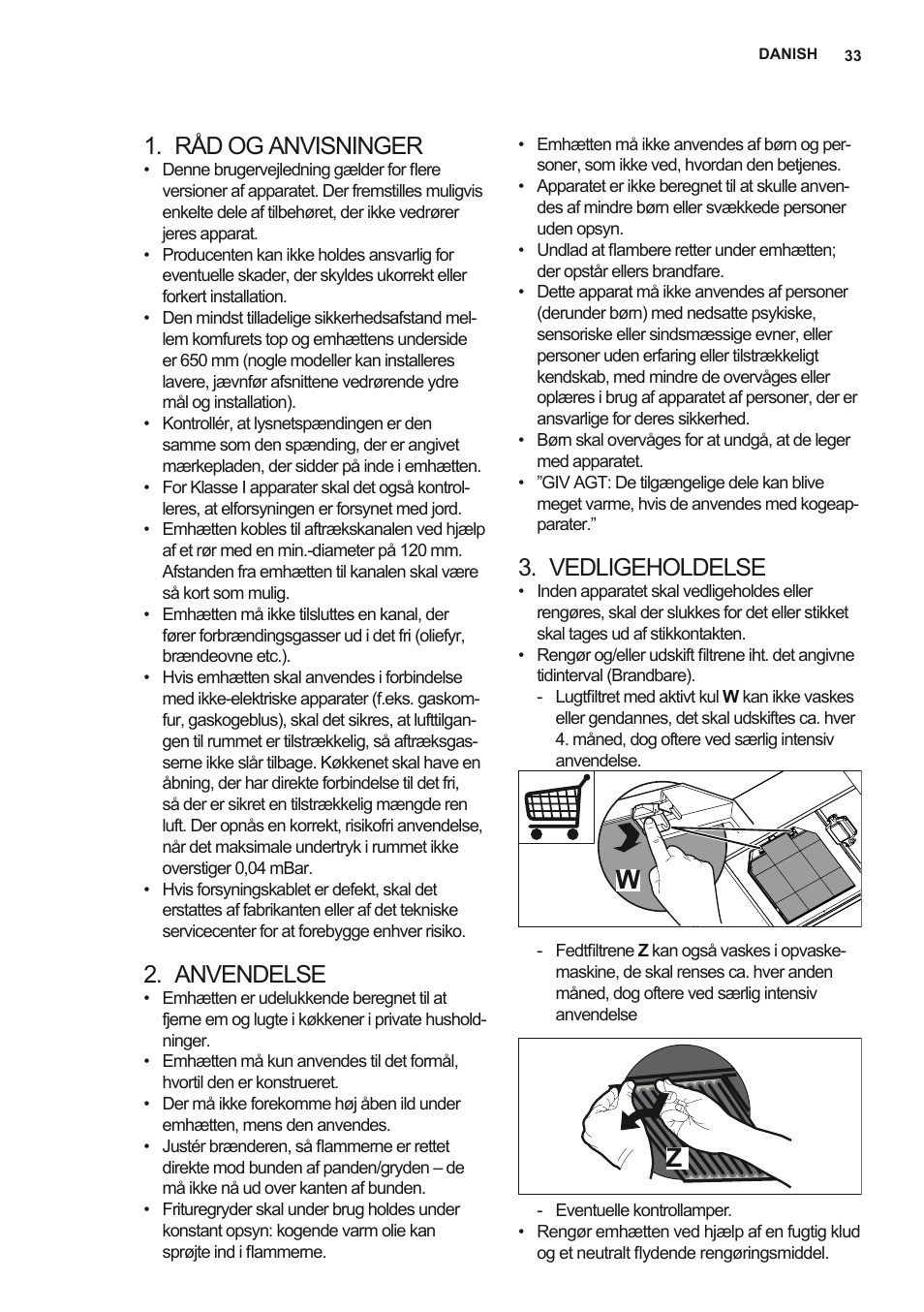 Råd og anvisninger, Anvendelse, Vedligeholdelse | AEG X79263MV0 User Manual | Page 33 / 96