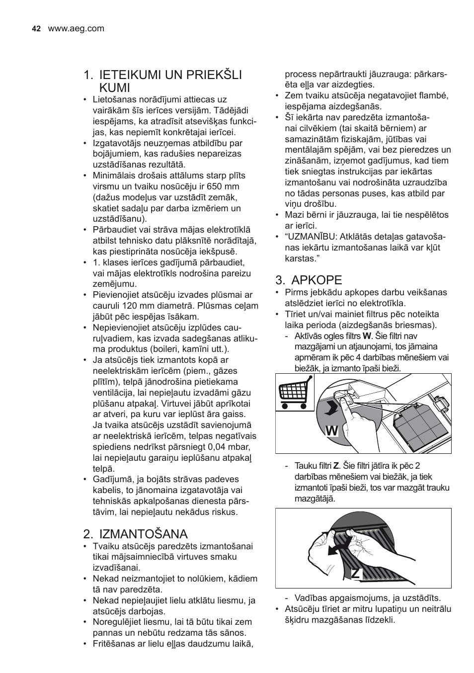 Ieteikumi un priekšli kumi, Izmantošana, Apkope | AEG X79263MV0 User Manual | Page 42 / 96