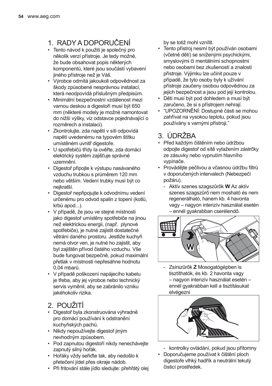 Rady a doporučení, Použití, Údržba | AEG X79263MV0 User Manual | Page 54 / 96