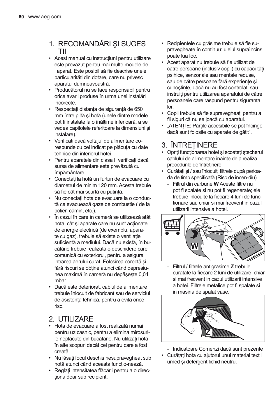 Recomandări şi suges tii, Utilizare, Întreţinere | AEG X79263MV0 User Manual | Page 60 / 96