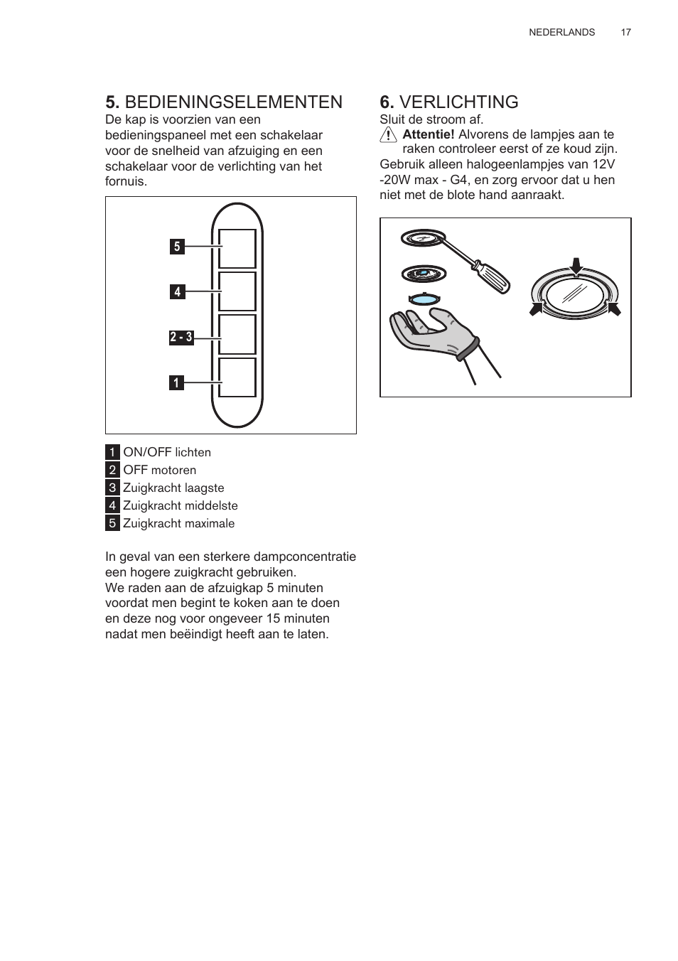 Bedieningselementen, Verlichting | AEG X78263BV1 User Manual | Page 17 / 128