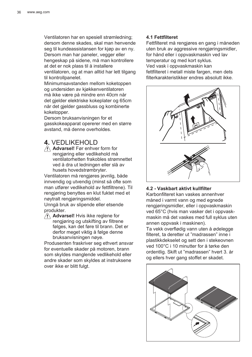 Vedlikehold | AEG X78263BV1 User Manual | Page 36 / 128