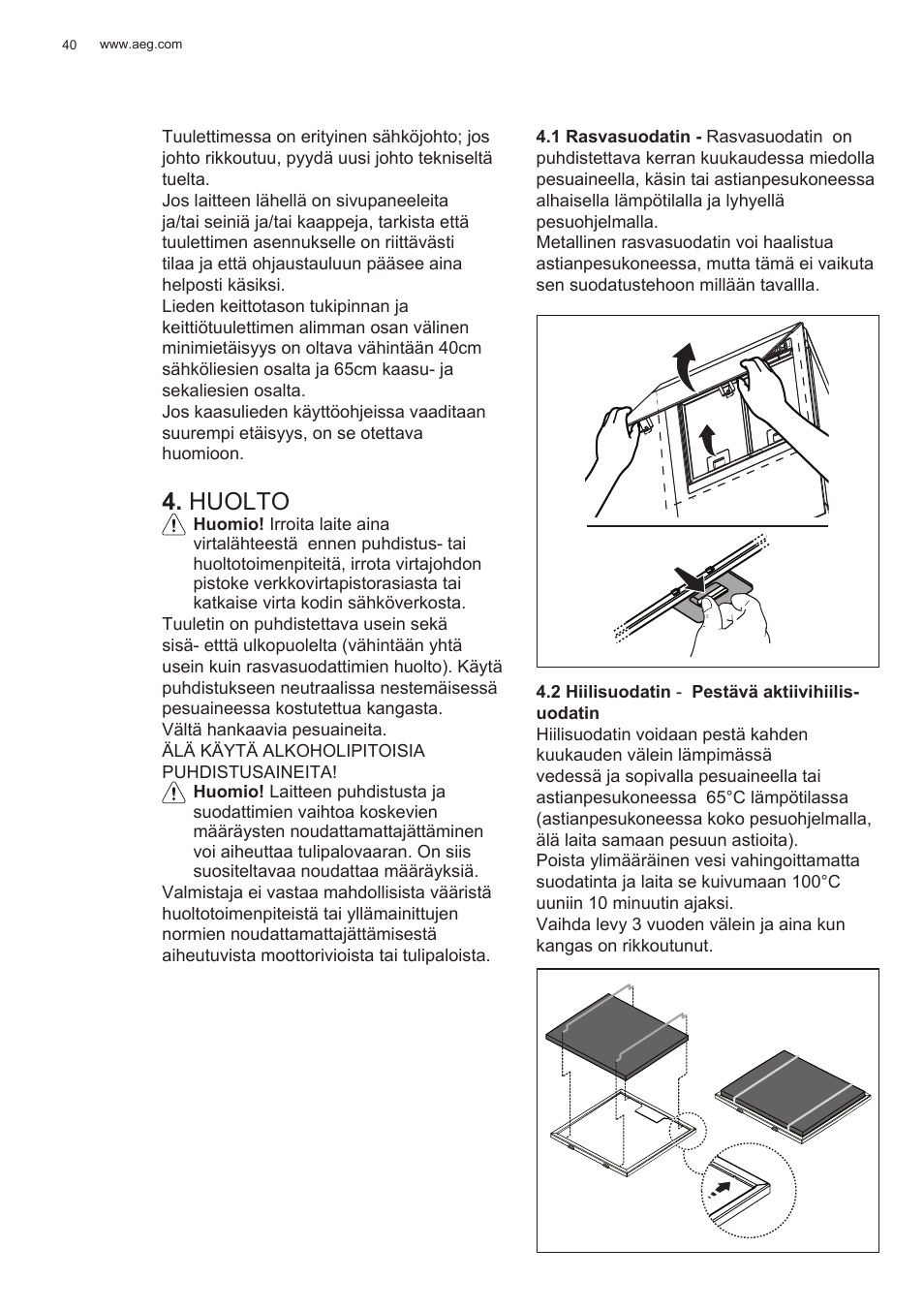 Huolto | AEG X78263BV1 User Manual | Page 40 / 128