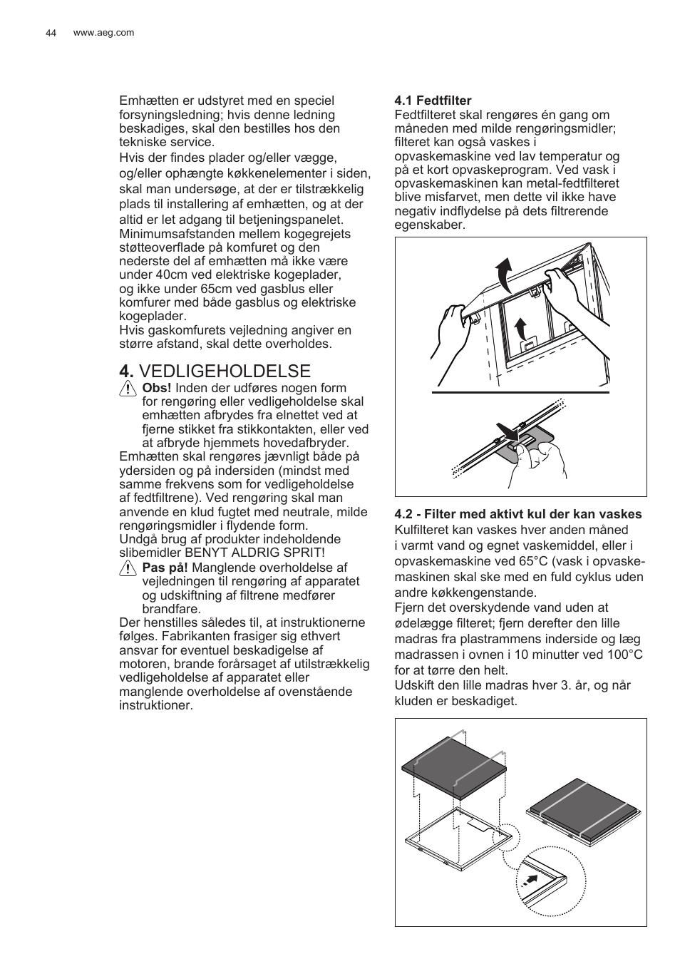 Vedligeholdelse | AEG X78263BV1 User Manual | Page 44 / 128