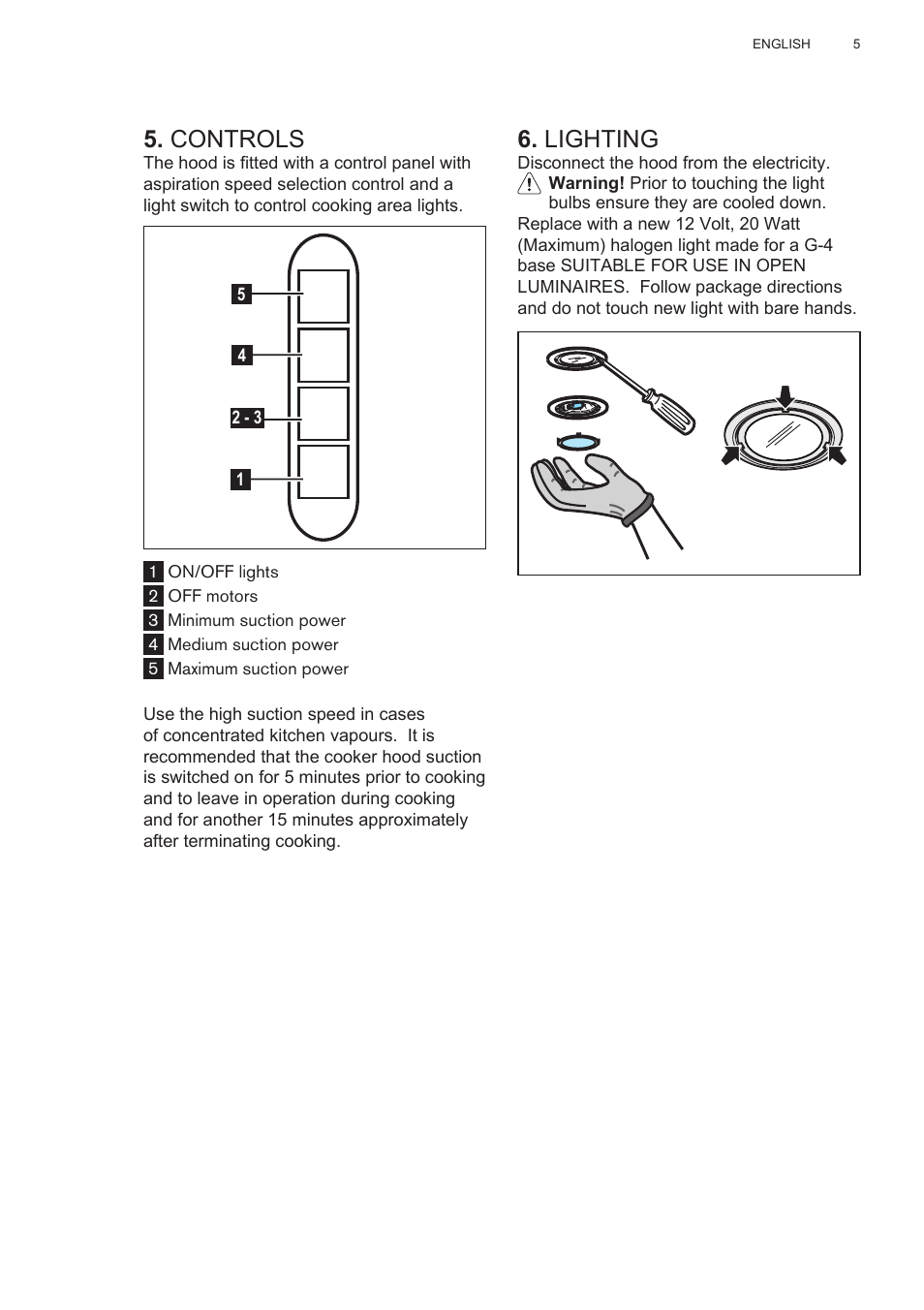 Controls, Lighting | AEG X78263BV1 User Manual | Page 5 / 128