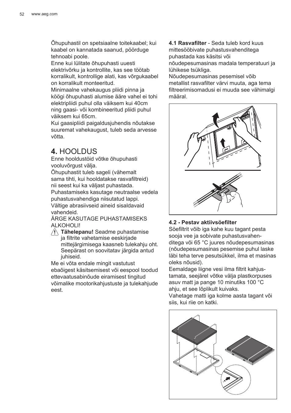 Hooldus | AEG X78263BV1 User Manual | Page 52 / 128