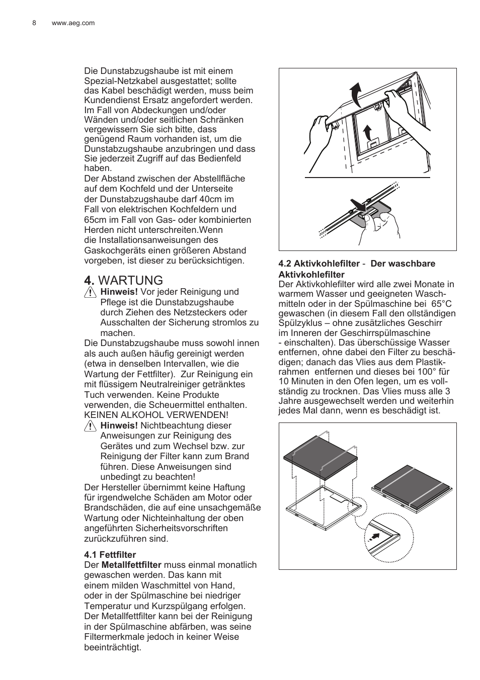 Wartung | AEG X78263BV1 User Manual | Page 8 / 128