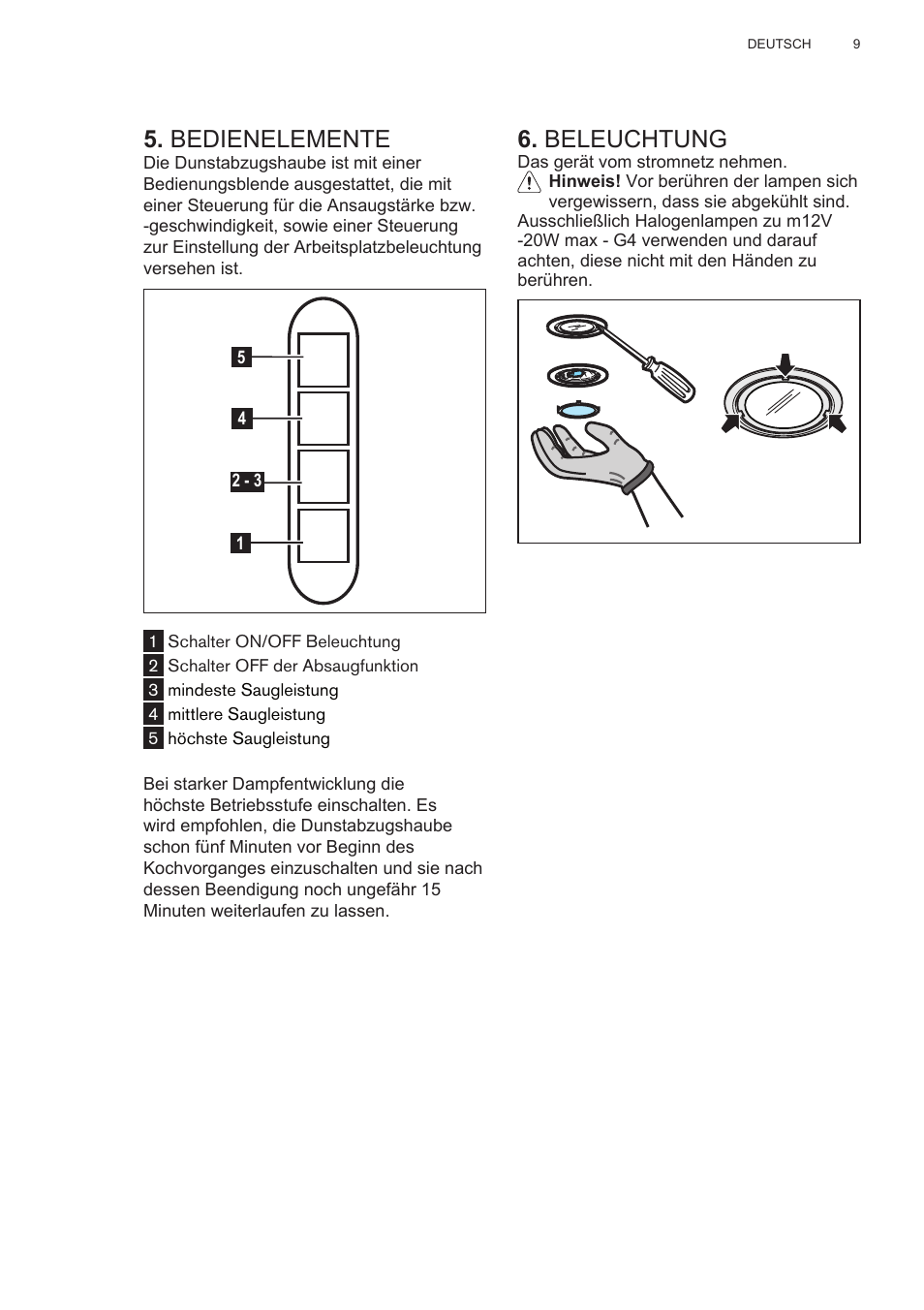 Bedienelemente, Beleuchtung | AEG X78263BV1 User Manual | Page 9 / 128