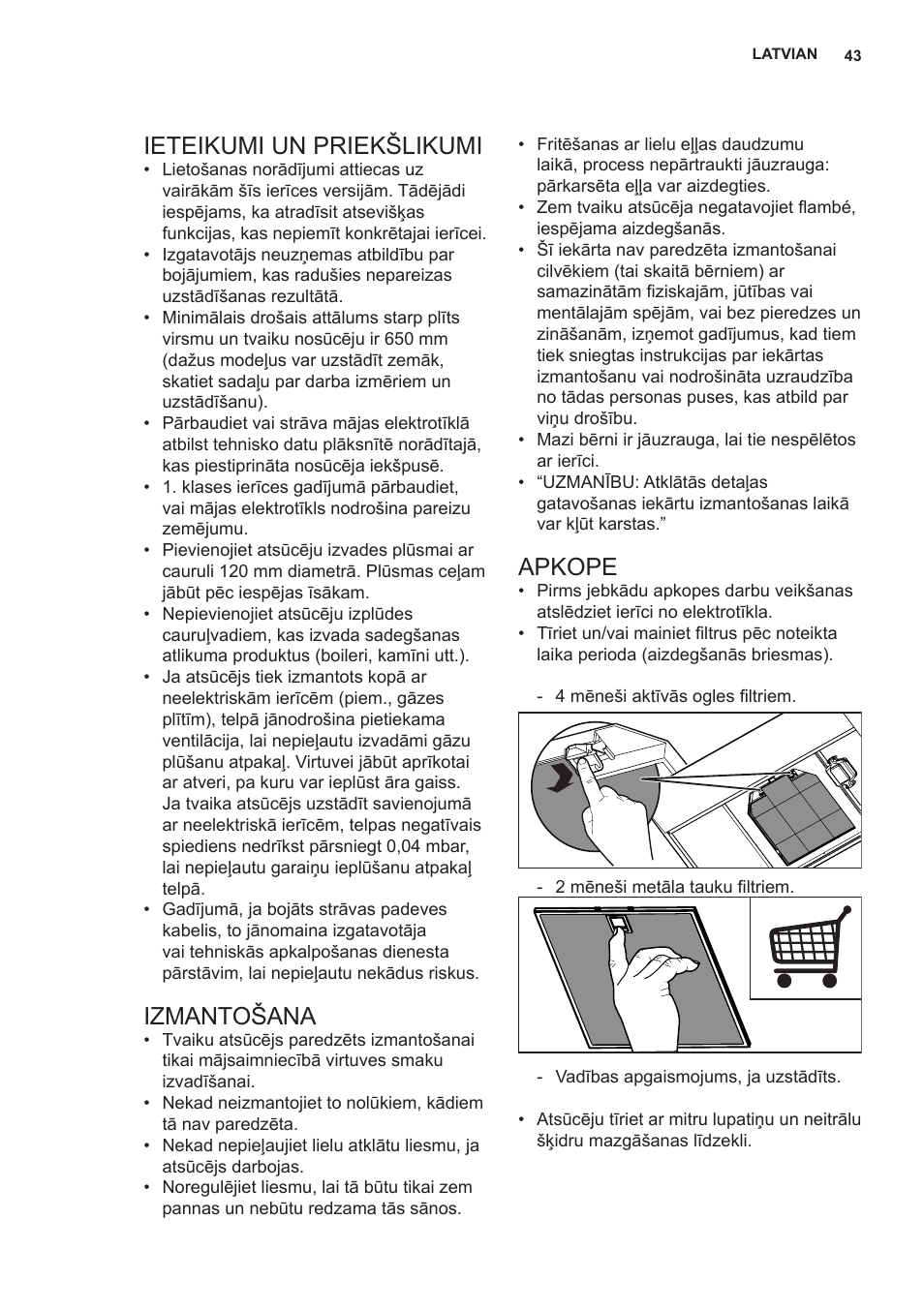 Ieteikumi un priekšlikumi, Izmantošana, Apkope | AEG X69453MD0 User Manual | Page 43 / 96