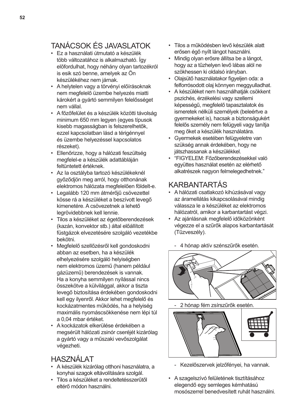 Tanácsok és javaslatok, Használat, Karbantartás | AEG X69453MD0 User Manual | Page 52 / 96