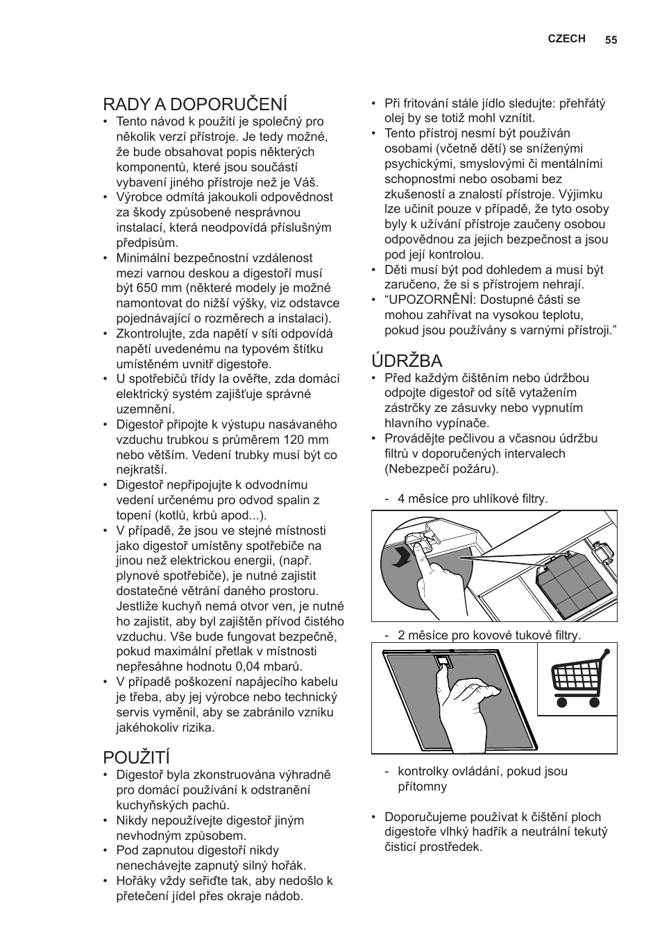 Rady a doporučení, Použití, Údržba | AEG X69453MD0 User Manual | Page 55 / 96