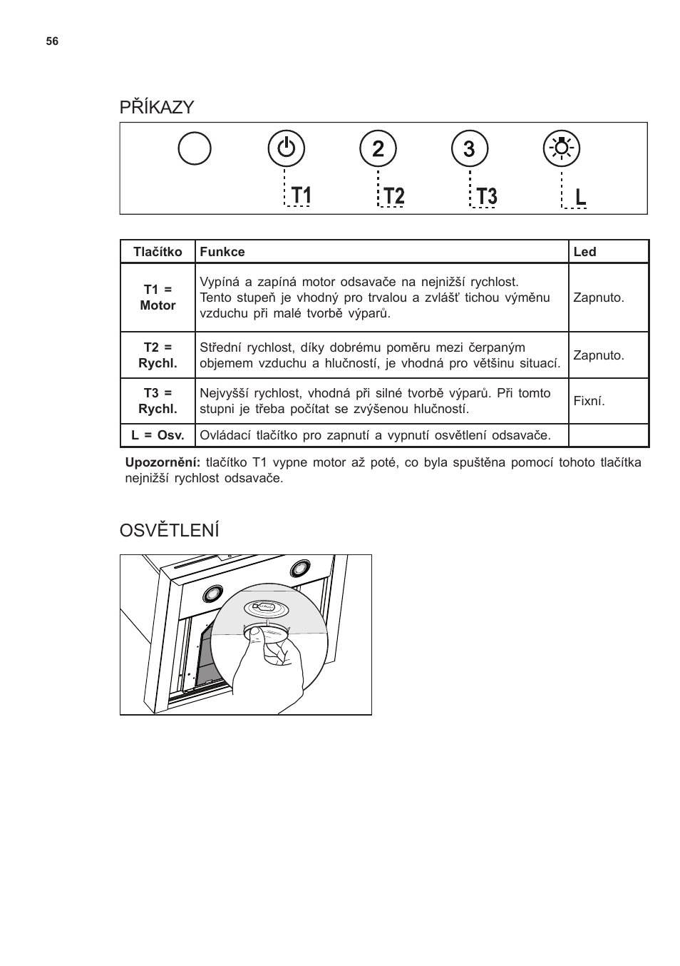 Příkazy osvětlení | AEG X69453MD0 User Manual | Page 56 / 96