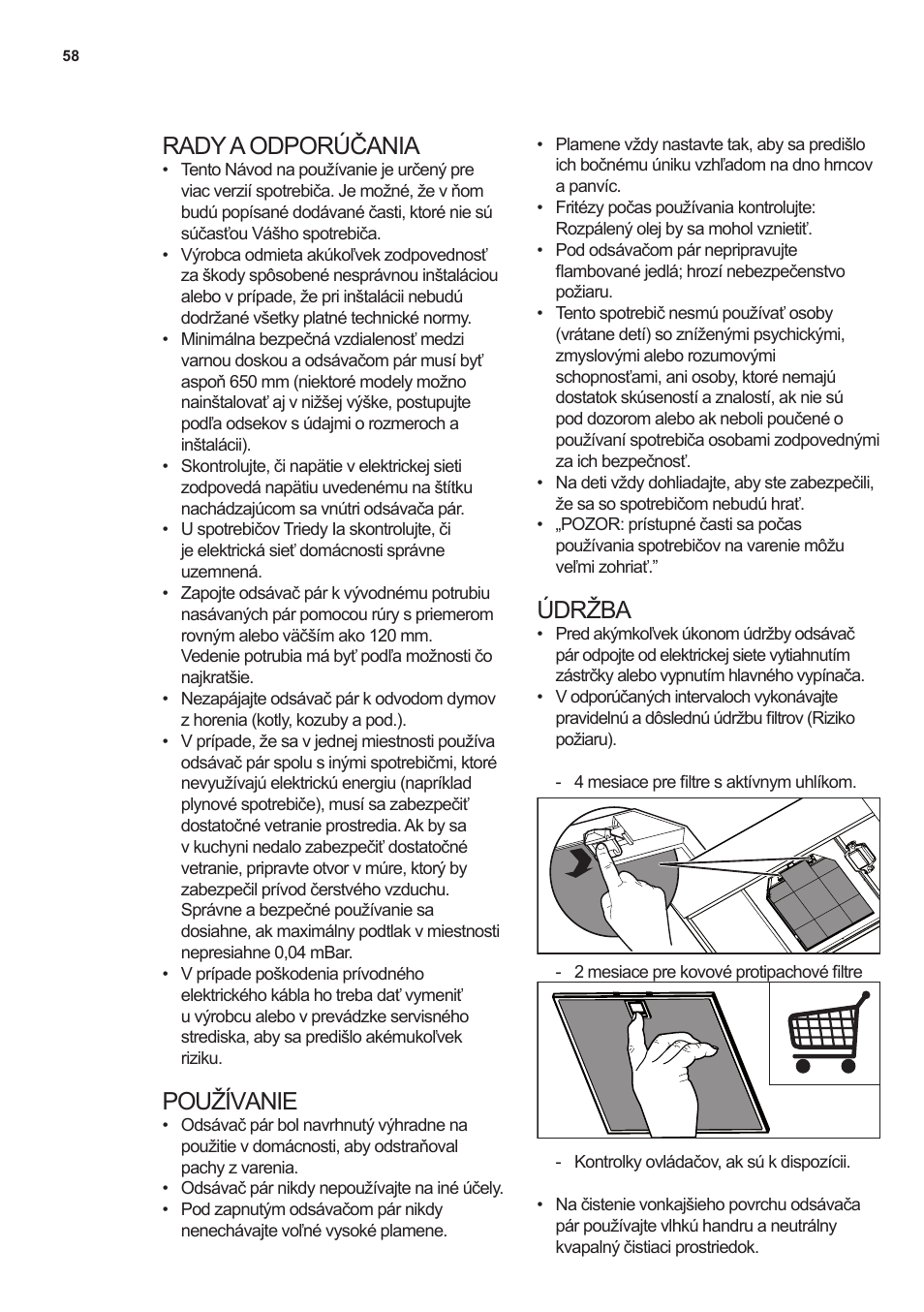 Rady a odporúčania, Používanie, Údržba | AEG X69453MD0 User Manual | Page 58 / 96