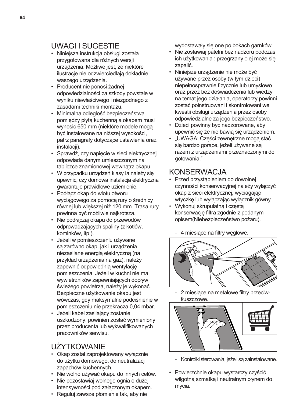 Uwagi i sugestie, Użytkowanie, Konserwacja | AEG X69453MD0 User Manual | Page 64 / 96