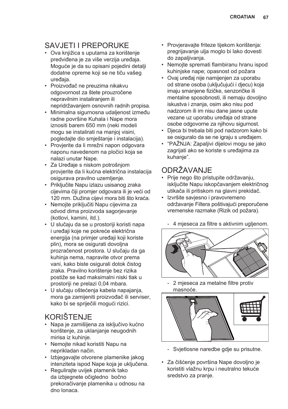 Savjeti i preporuke, Korištenje, Održavanje | AEG X69453MD0 User Manual | Page 67 / 96