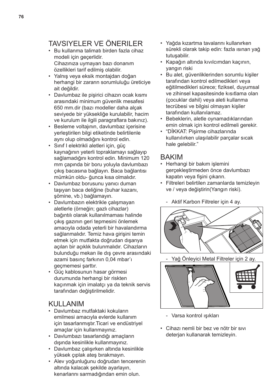 Tavsiyeler ve öneriler, Kullanim, Bakim | AEG X69453MD0 User Manual | Page 76 / 96