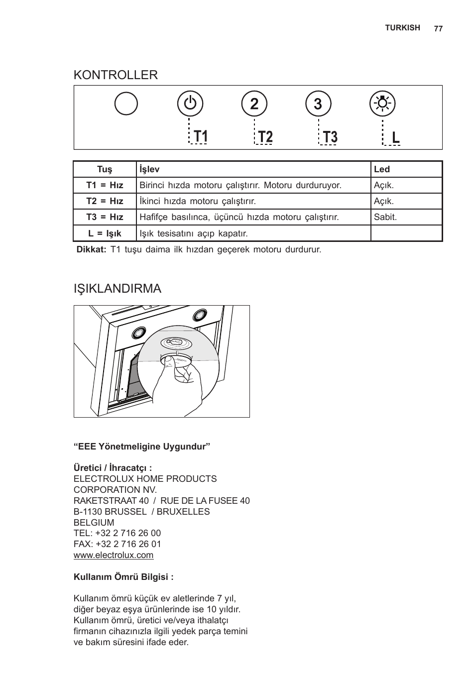 Kontroller işiklandirma | AEG X69453MD0 User Manual | Page 77 / 96