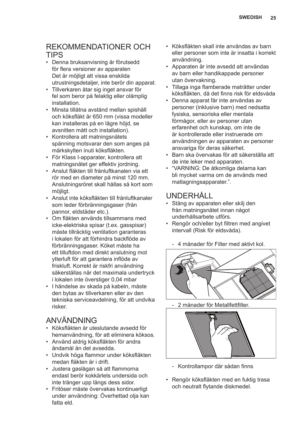 Rekommendationer och tips, Användning, Underhåll | AEG X66453MD0 User Manual | Page 25 / 96