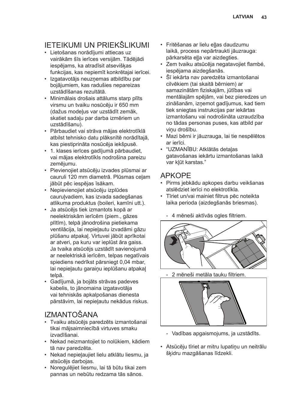 Ieteikumi un priekšlikumi, Izmantošana, Apkope | AEG X66453MD0 User Manual | Page 43 / 96