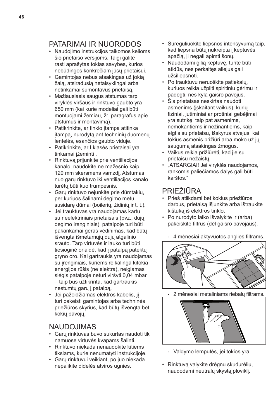 Patarimai ir nuorodos, Naudojimas, Priežiūra | AEG X66453MD0 User Manual | Page 46 / 96