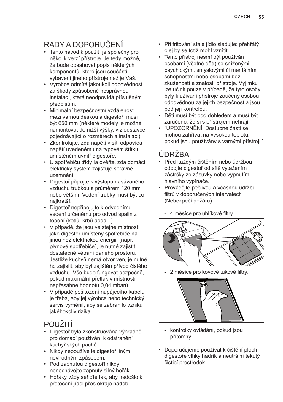 Rady a doporučení, Použití, Údržba | AEG X66453MD0 User Manual | Page 55 / 96