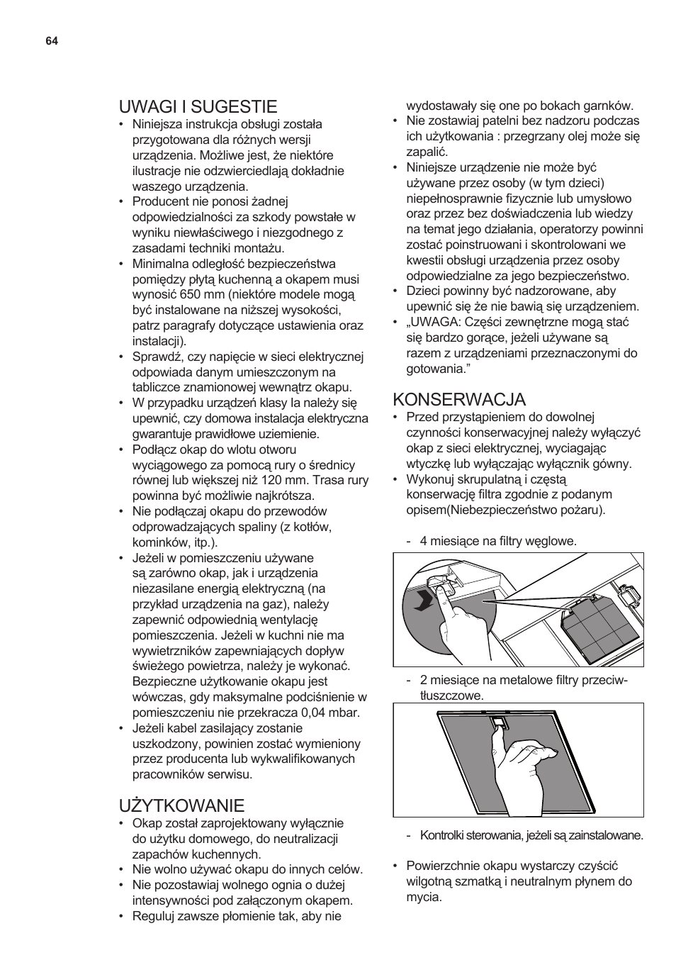 Uwagi i sugestie, Użytkowanie, Konserwacja | AEG X66453MD0 User Manual | Page 64 / 96