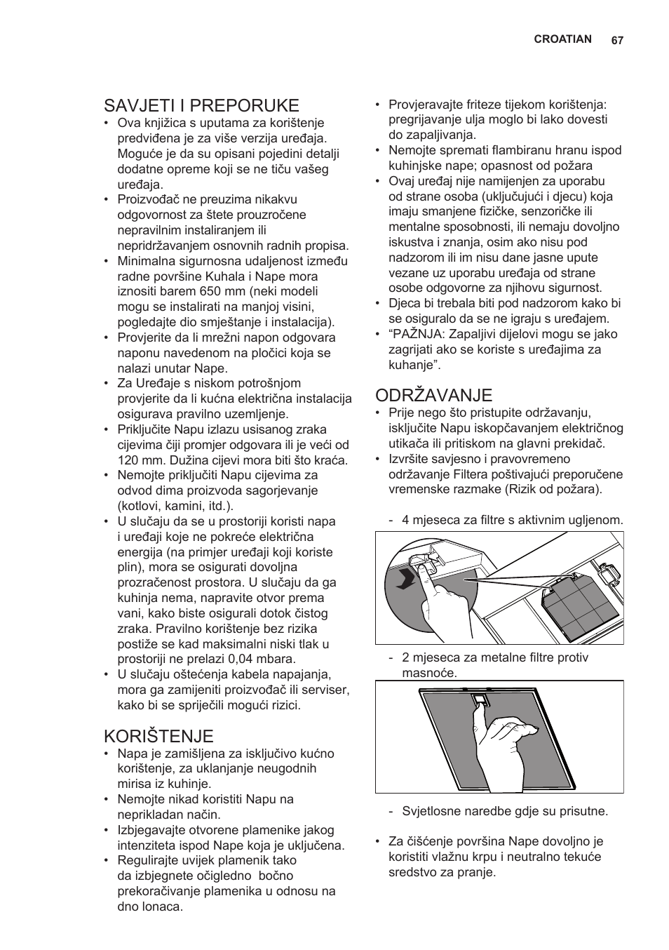 Savjeti i preporuke, Korištenje, Održavanje | AEG X66453MD0 User Manual | Page 67 / 96