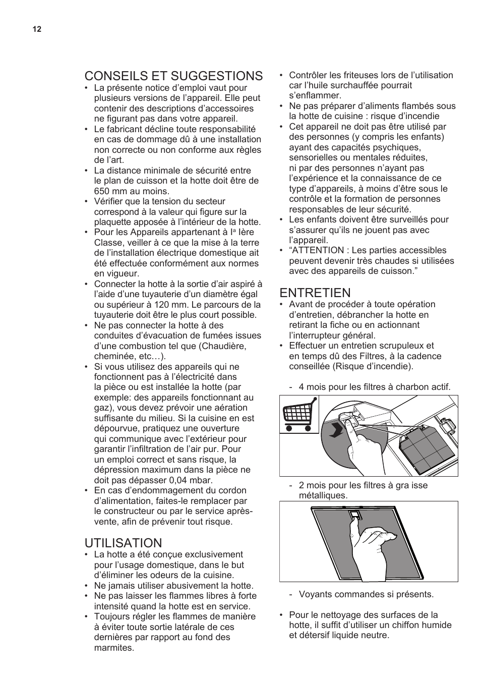 Conseils et suggestions, Utilisation, Entretien | AEG X59143MD0 User Manual | Page 12 / 72