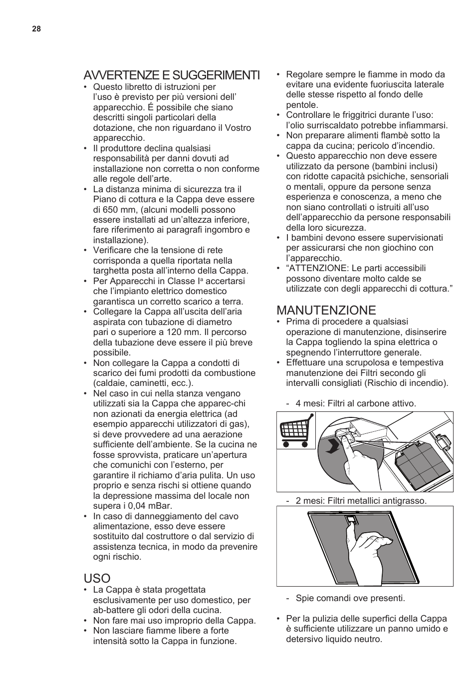 Avvertenze e suggerimenti, Manutenzione | AEG X59143MD0 User Manual | Page 28 / 72