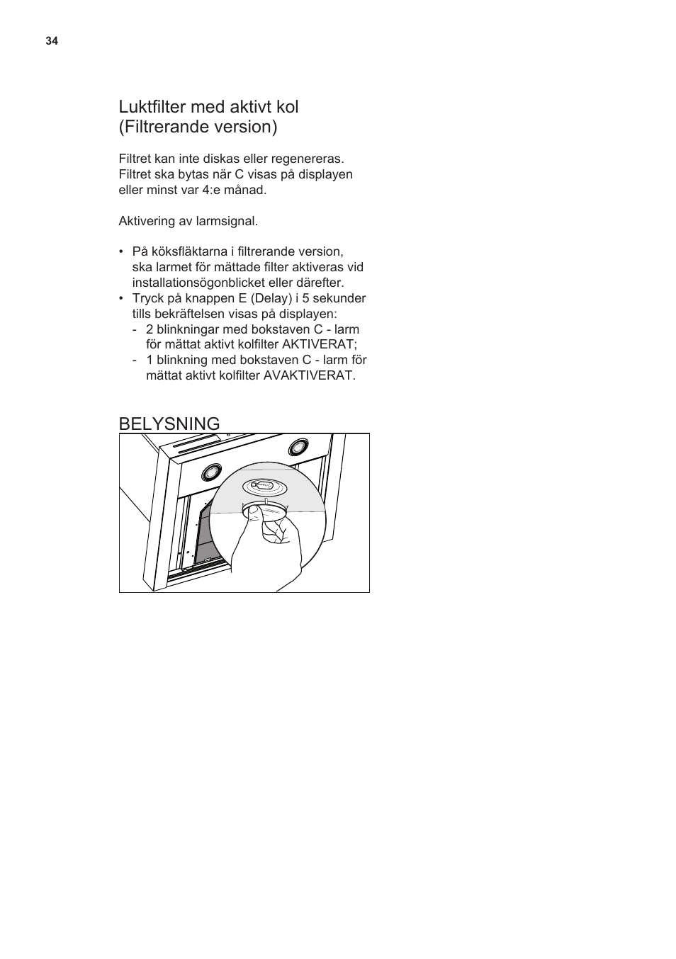 Luktfilter med aktivt kol (filtrerande version), Belysning | AEG X59143MD0 User Manual | Page 34 / 72