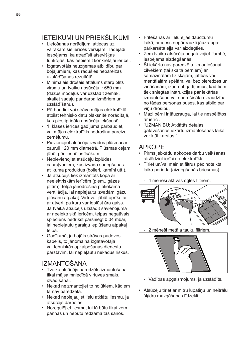 Ieteikumi un priekšlikumi, Izmantošana, Apkope | AEG X59143MD0 User Manual | Page 56 / 72