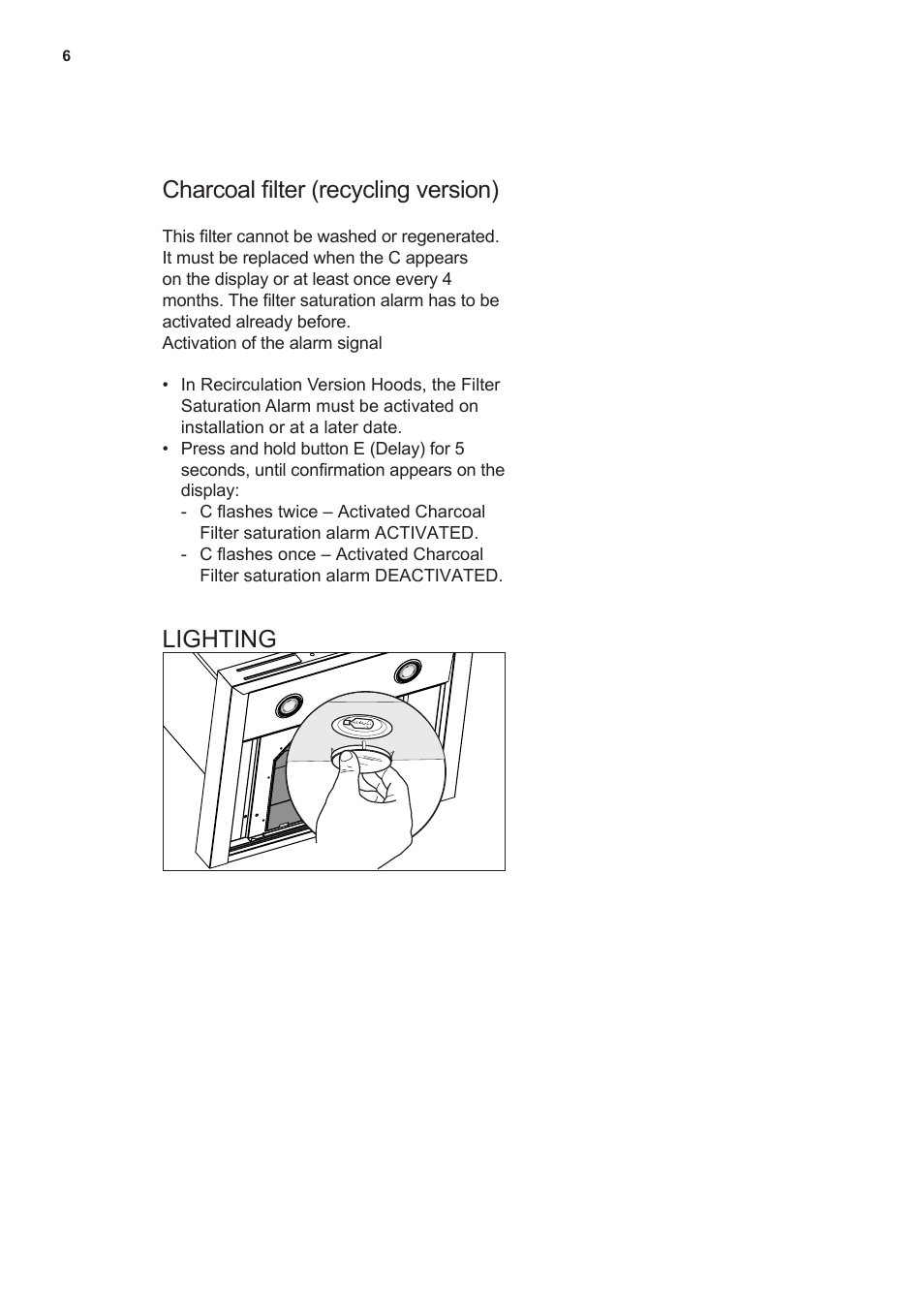 Charcoal filter (recycling version), Lighting | AEG X59143MD0 User Manual | Page 6 / 72