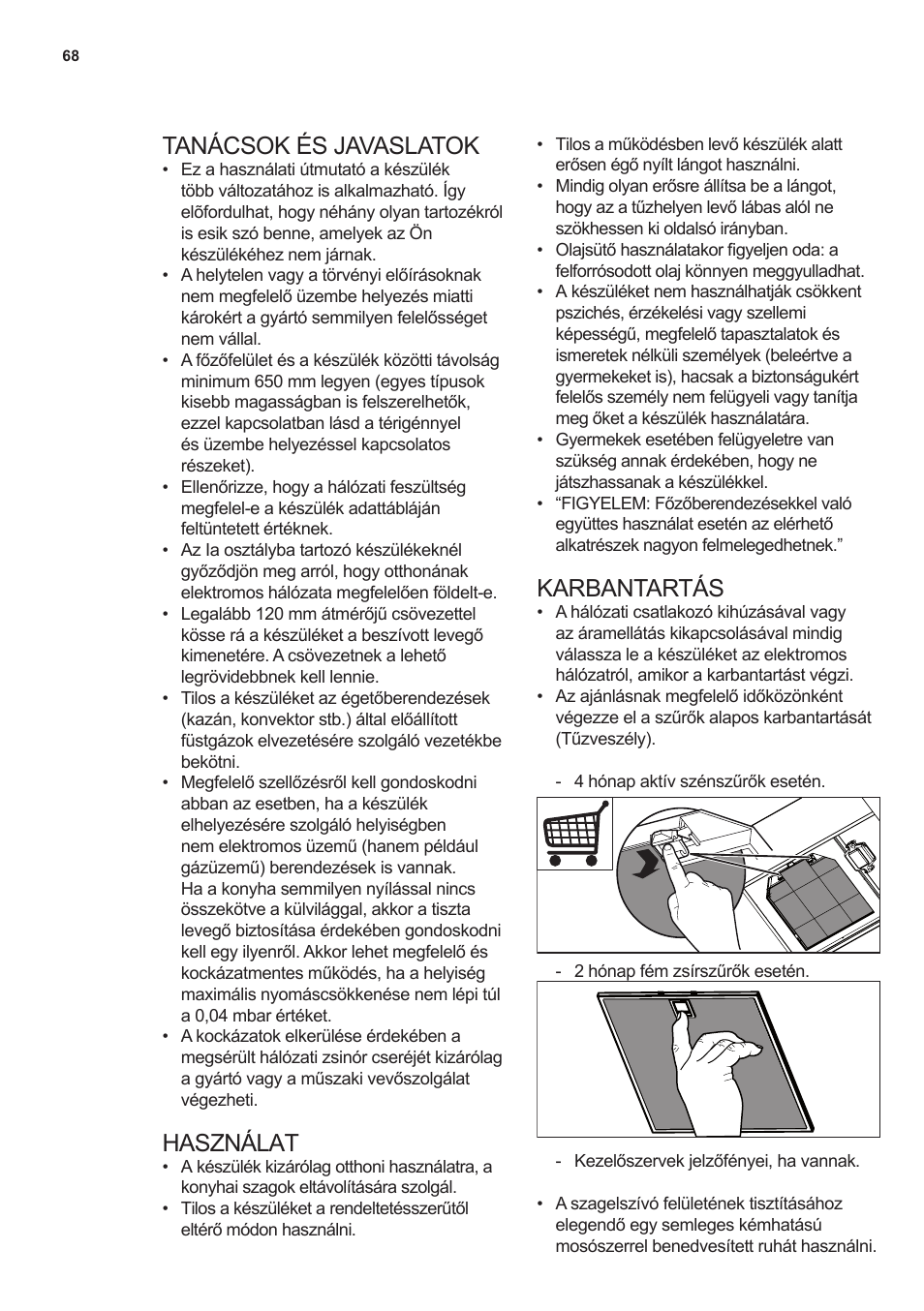 Tanácsok és javaslatok, Használat, Karbantartás | AEG X59143MD0 User Manual | Page 68 / 72