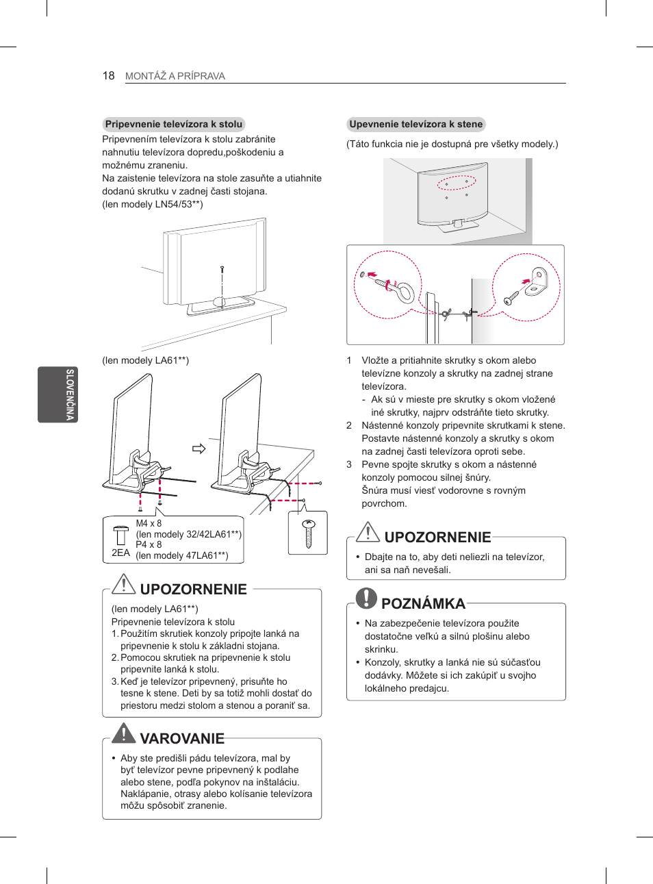 Upozornenie, Varovanie, Poznámka | LG 47LA6130 User Manual | Page 118 / 436