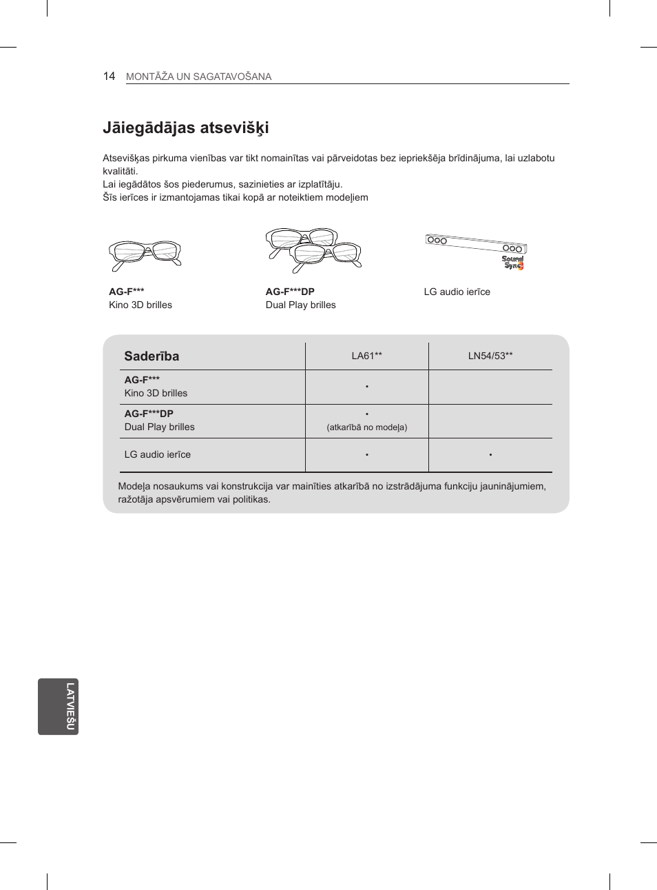 Jāiegādājas atsevišķi, Saderība | LG 47LA6130 User Manual | Page 234 / 436