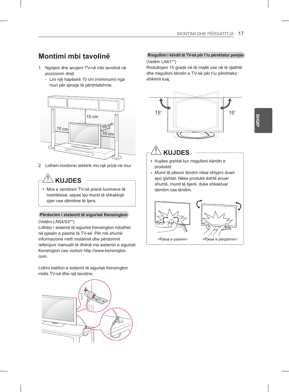 Montimi mbi tavolinë, Kujdes | LG 47LA6130 User Manual | Page 309 / 436