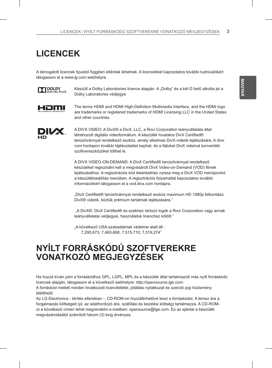 Licencek | LG 47LA6130 User Manual | Page 31 / 436