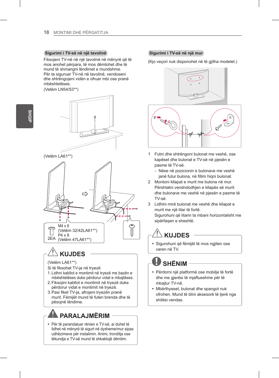 Kujdes, Paralajmërim, Shënim | LG 47LA6130 User Manual | Page 310 / 436