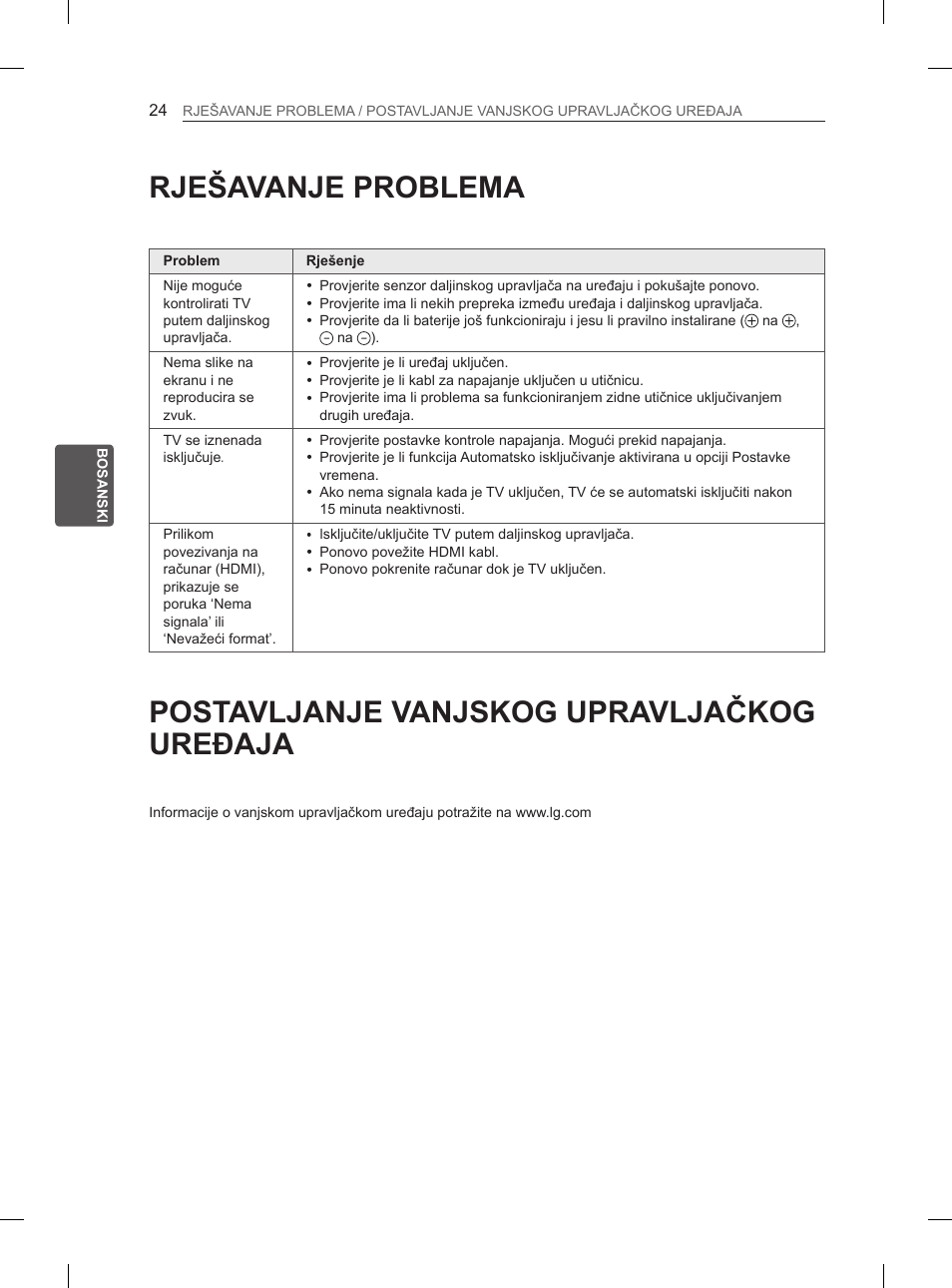 Rješavanje problema, Postavljanje vanjskog upravljačkog uređaja | LG 47LA6130 User Manual | Page 340 / 436