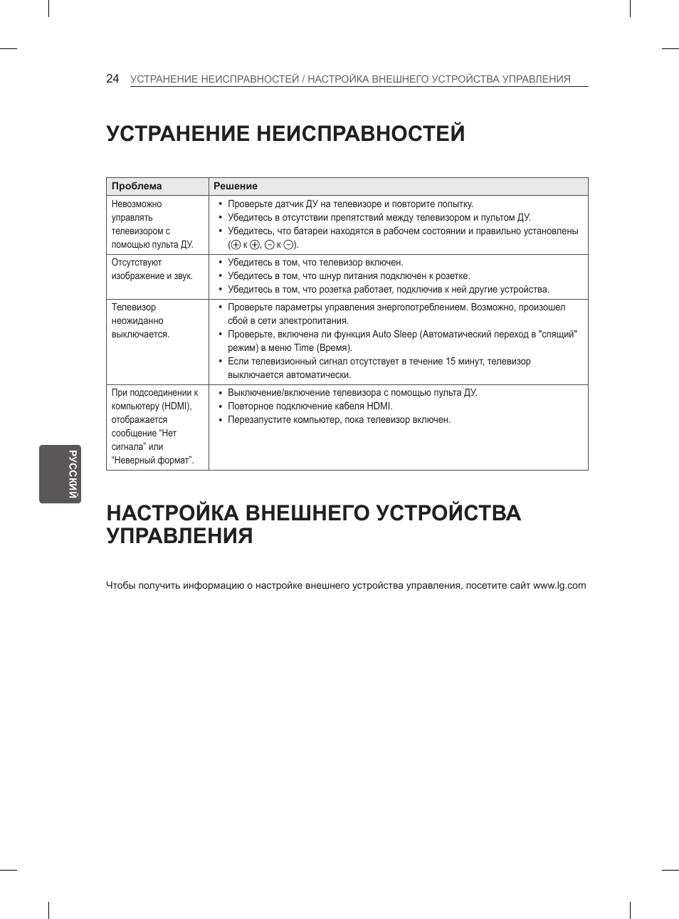 Устранение неисправностей, Настройка внешнего устройства управления | LG 47LA6130 User Manual | Page 388 / 436