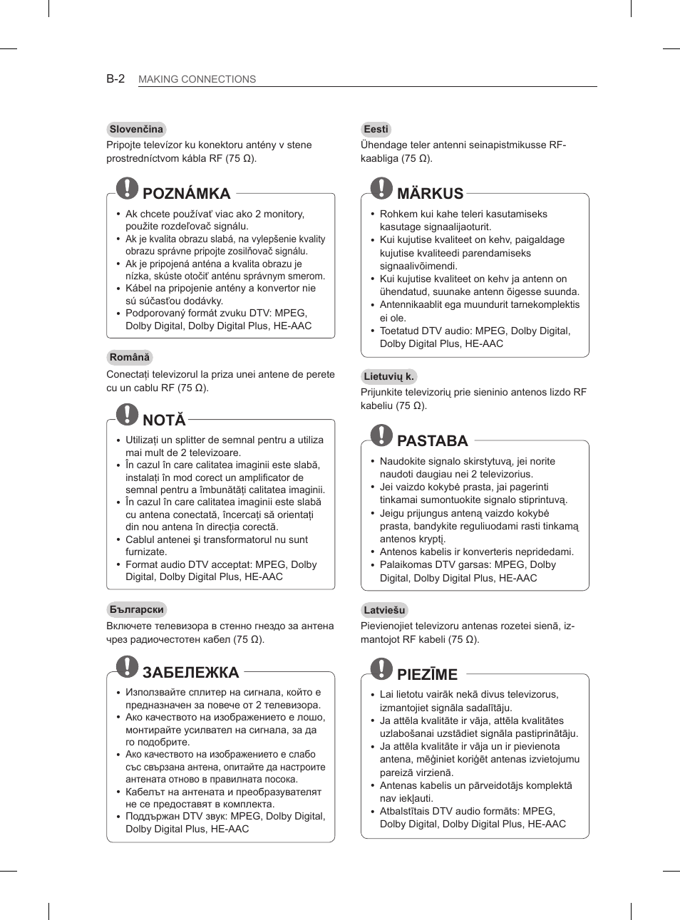 Poznámka, Notă, Забележка | Märkus, Pastaba, Piezīme | LG 47LA6130 User Manual | Page 390 / 436