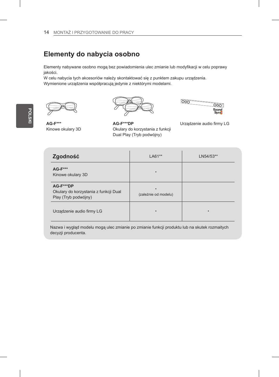 Elementy do nabycia osobno, Zgodność | LG 47LA6130 User Manual | Page 66 / 436