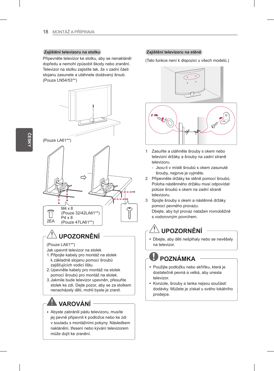 Upozornění, Varování, Poznámka | LG 47LA6130 User Manual | Page 94 / 436