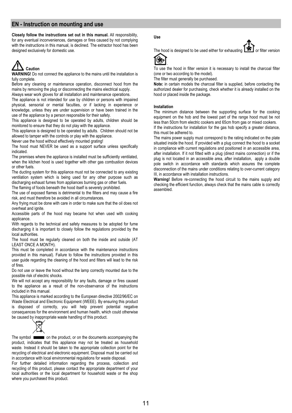 En - instruction on mounting and use | AEG DK9690-M User Manual | Page 11 / 72